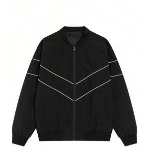 Unisex Black Hooded Windproof Bomber Jacket with Zipper Closure Regular Fit Casual Summer Wear Polyester/Cotton - Product Image 2