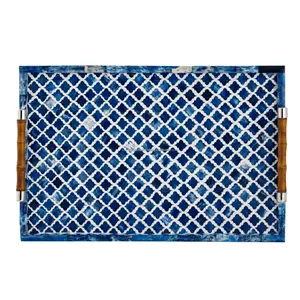 Bandeja para servir con incrustaciones de hueso rectangular de lujo, bandeja decorativa segura para lavavajillas ecológica de alta calidad, diseño elegante para el hogar - Product Image 4