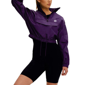 Custom Women Cropped Pullover Purple Windbreaker <b>Jacket</b> <b>Lightweight</b> Quarter Zip Front Flap Pocket Running Outdoor <b>jacket</b> for men - Product Image 4