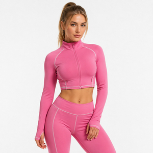 <b>Women</b> Cropped Yoga Jacket Fitness Wear Stand Collar Short Zipper Ladies Quick Dry Compression Jacket Crop Zipper Sport Track <b>Top</b> - Product Image 1