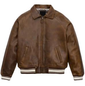 Best Sale OEM Men's Premium Leather Bomber Jacket Winter Embossed <b>Fur</b> <b>Trim</b> Waterproof Custom Colors & Sizes Available Wholesale - Product Image 3