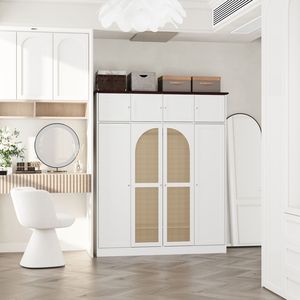 8 Door <b>Large</b> Capacity Armoire <b>Wardrobe</b> Closet 70.87\" Tall with Adjustable Shelves Rattan Decorative Doors Hanging Rod Included - Product Image 5