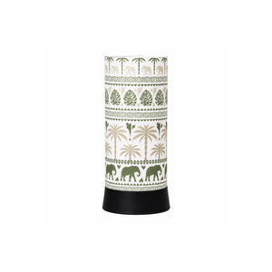 Lámpara de Mesa Moderna con Estampado de Elefante Tropical y Pantalla de Lino |   Lámpara de Noche Decorativa para Mesa de Noche |   Luz Ambiental para Sala de Estar y Dormitorio - Product Image 1