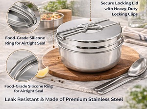 AANYA HOMECRAFT Stainless Steel Cute Airtight Camping Tiffin <b>Box</b> Locking Lid | Children's Portable <b>Lunch</b> <b>Box</b> for Travel Office - Product Image 5