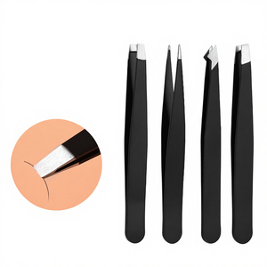 Pinzas Profesionales para Cejas de Acero Inoxidable de Cuatro Piezas, Juego de Belleza de Alta Calidad para Dar Forma, Puntas de Fibra Reutilizables, Ligeras, de Cuero - Product Image 1