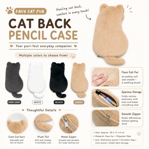 Plush Cat Shaped Pencil Case <b>Bag</b> Polyester Zipper Pencil Pouch Portable <b>Large</b> Capacity f or School Travel Cute Plush Stationery - Product Image 4