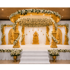 มณฑปงานแต่งงานทรงกลมหรูหราพร้อมเสาแกะสลักรูปพระพิฆเนศ มณฑปงานแต่งงานทรงกลมพร้อมเสาแกะสลักรูปพระพิฆเนศ ตกแต่งด้วยไม้แบบดั้งเดิม - Product Image 1