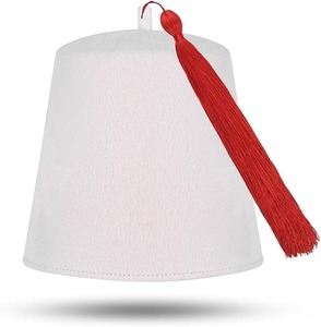 Chapeau fez maçonnique uni - Laine blanche avec diverses couleurs de pompons, type de tissu : 100% laine, instructions d'entretien : Lavage à la main uniquement - Product Image 2