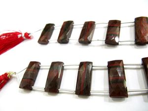 Cuentas de Jaspe Marrón Natural, Forma de Cojín, Facetadas Briolette, 10x22mm, Doble Perforación, Vendidas en Hilo de 6 Cuentas - Product Image 3