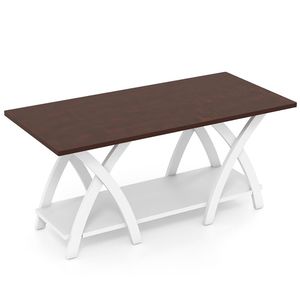 Tavolino da Caffè Rustico a 2 Ripiani in Legno Massello con Ripiano Portaoggetti, 40 Pollici, per Soggiorno - Product Image 6