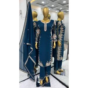 Ensemble haut, bas et dupatta pour femmes, broderie lourde, tenue de soirée - Product Image 2