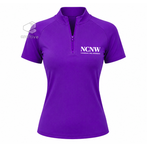 NCNW <b>Women's</b> Workout Set <b>Quarter</b> <b>Zip</b> Top Short Sleeve High Waist Leggings With Contrast White Stripe Sports Activewear Set - Product Image 2