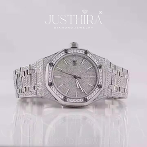 Montre entièrement sertie de moissanite VVS pour homme, aspect diamant de luxe, acier inoxydable, étanche, style hip-hop, logo personnalisé, montre-bracelet à quartz - Product Image 2