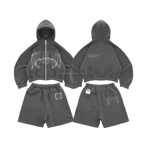 Ropa de Otoño para Mujer 2025, Pantalones Cortos con Logotipo Personalizado, Chándal para Hombre, Sudadera con Capucha y Pantalones Cortos al por Mayor, Conjunto de Dos Piezas Morado - Product Image 5