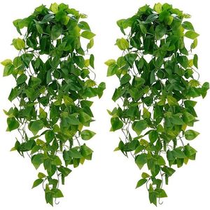 2 pièces de fausses plantes suspendues artificielles Pothos, verdure murale pour la maison, le salon, le bureau, l'intérieur et l'extérieur - Product Image 4