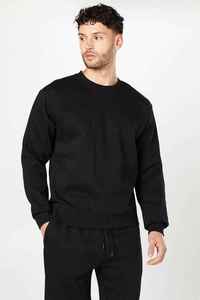 Sudadera Negra de Cuello Redondo para Hombre, Corte Regular, Color Sólido, Tejida, Manga Larga, Informal, para Verano - Product Image 3