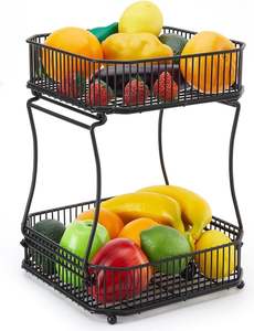 Corbeille à fruits à 2 niveaux, panier à pain et fruits pour comptoir, support de rangement détachable en métal pour fruits et légumes pour la cuisine - Product Image 5