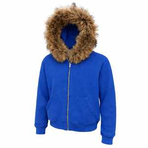 Sweat à capuche streetwear sur mesure en fausse fourrure, en molleton 100% coton, coupe oversize, avec ourlet côtelé, fermeture éclair et effet usé, pour homme - Product Image 2