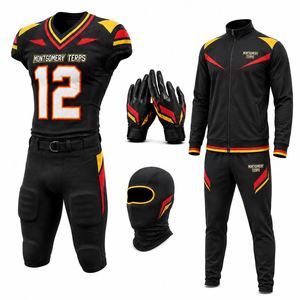 ชุดยูนิฟอร์มอเมริกันฟุตบอลแบบครบชุด แพ็คเกจพร้อมสกรีนลายแบบ Sublimation ผ้าตาข่าย แขนสั้น คอวี ระบายอากาศได้ดี ไซส์พลัส สำหรับผู้ใหญ่ - Product Image 1