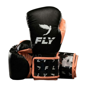 Gants de boxe en cuir pour entraînement, fermeture réglable, respirants, pour adultes, noir et pêche, marque privée, logo personnalisé - Product Image 1