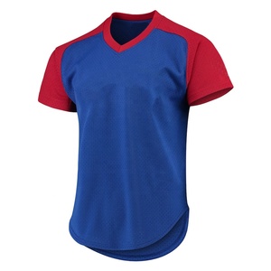 Camiseta de Béisbol para Hombre, Cuello en V, Bloques de Color Azul y Rojo, Manga Corta, Poliéster que Absorbe la Humedad, Ropa Deportiva de Alta Calidad - Product Image 2