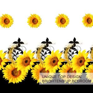 Parure de lit 3 pièces Tournesol sur fond noir et blanc, motif fleur jaune, en polyester, pour adultes, décoration de chambre, taille complète - Product Image 3