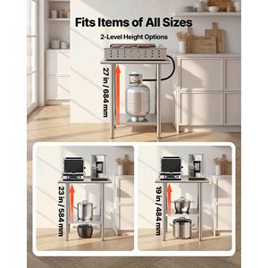 Plan de travail de cuisine commerciale en acier inoxydable 24x30 pouces avec étagère réglable pour table de préparation alimentaire, type évier avec crédence - Product Image 6