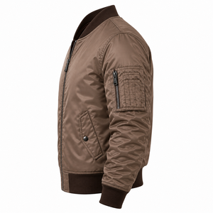 Blouson Bomber Marron Homme Couleur Unie Fermeture Boutons Cachés Vêtement d'extérieur Décontracté Hiver Polyester Coupe-Vent Col Rabattu Avant - Product Image 6