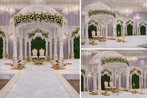 มณฑปงานแต่งงานสไตล์ราชวงศ์ราจมหาราม พร้อมหลังคาทรงโดมแบบอินเดียดั้งเดิม สำหรับงานแต่งงานในห้องจัดเลี้ยง มณฑปสีขาวสำหรับงานแต่งงานที่งดงาม - Product Image 6