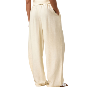 Pantalon de détente droit taille mi-haute en crêpe pour femme, avec cordon élastique, décontracté, respirant, séchage rapide, 100 % coton, poches latérales, taille XL, usage quotidien - Product Image 2