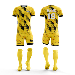 Ensemble d'uniformes de football de haute qualité, couleurs personnalisées, logo, 100% coton, col en V, taille élastique, manches courtes, séchage rapide, design personnalisé - Product Image 6