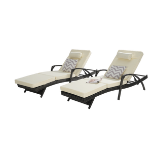 Poltrona reclinabile da esterno a 150 gradi Set di lettini in vimini con 2 cuscini per giardino spiaggia a prendere il sole a bordo piscina - Product Image 3