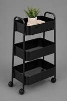 Chariot de rangement à roulettes en métal noir à 3 niveaux avec poignée, idéal pour la cuisine, la salle de bain et le rangement