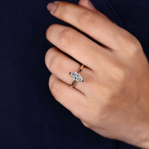 Minimalist Marquise Solitaire Diamond Engagement <b>Ring</b> Thin Gold Band Dainty Wedding <b>Ring</b> for Women - Product Image 4