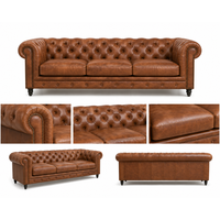 Canapé-lit en cuir haut de gamme, écologique, style Mid-Century Modern, 3 places, élégant, capitonné, pour villa, entrepôt, école, en bois
