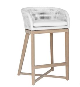 Chaise de bar d'extérieur de luxe, structure en aluminium, rotin synthétique tissé, pieds en teck, siège rembourré, durable, résistant à l'eau, hôtel - Product Image 6