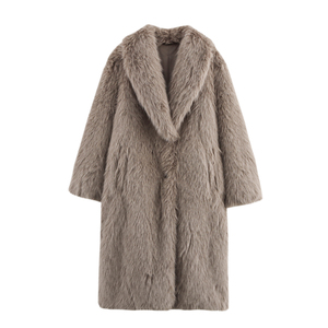 <b>Men's</b> <b>Long</b> Fluffy Faux Fox Fur Coat Solid Color Turn Down Collar Thick Winter <b>Overcoat</b> - Product Image 3