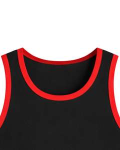 Camiseta sin Mangas Personalizada para Hombre, Ropa Deportiva de Gimnasio, Chaleco Casual para Músculos, Negro con Ribete Rojo, Fabricante Personalizado, Venta al Por Mayor OEM - Product Image 4