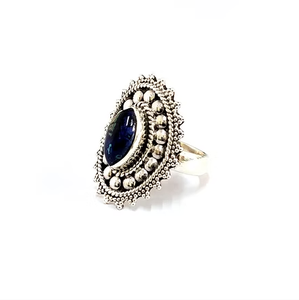 Crafted From High Purity <b>925</b> Sterling <b>Silver</b> Sodalite Unisex Bohemian Style Marquise Shape <b>Ring</b> - Product Image 2