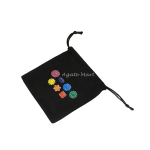 Bolsa de algodón negro sánscrito con cordón de lona de muselina de algodón natural reciclado con impresión personalizada - Product Image 6