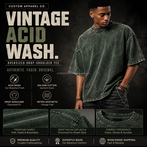 Custom Acid Wash Streetwear Men's T-Shirt Bulk Wholesale OEM Cotton Blank Tee Plain Custom <b>Logo</b> Printing Casual 320g Short - Product Image 5