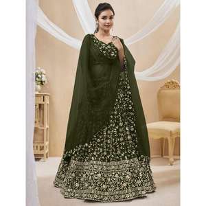 Maravillosas lentejuelas verdes Georgette Mehendi Wear Lehenga Choli - Product Image 5
