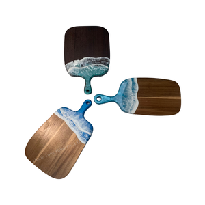 Bandeja de madera para servir con diseño de olas oceánicas, acabado mate, estilo nórdico, asa ecológica para regalos - Product Image 3