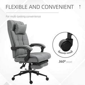 Sedia da Ufficio Ergonomica Reclinabile Executive con Supporto Lombare, Poggiapiedi e Poggiatesta, Finitura Grigio Chiaro (Base in Nylon Certificata BIFMA, PU) - Product Image 6