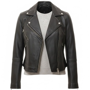 Classic Quilted Shoulder Short Leather <b>Jacket</b> for Women Genuine <b>Sheepskin</b> Soft Feel Outerwear Leather <b>Jacket</b> - Product Image 1