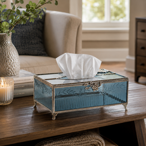 Luxury Decorative Glass Tissue <b>Box</b> Holder Silver Metal Frame <b>Vanity</b> Organizer Tissue Case Home Décor Gift Hotel Office Storage - Product Image 4
