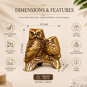 Figurine de couple de hiboux dorés SHUBHAM en laiton, statue Feng Shui moderne faite à la main pour la décoration de salon et de la maison - Product Image 5