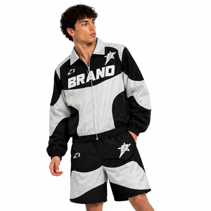 Ensemble court coupe-vent personnalisé pour homme, léger, style streetwear, survêtement deux pièces en nylon, OEM ODM, marque privée, sweats à capuche imperméables pour homme - Product Image 4