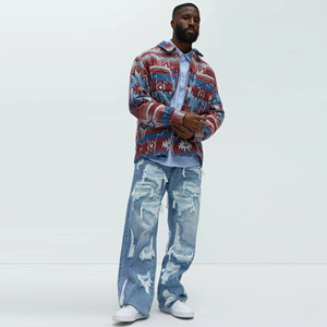 Jeans en denim déchiré pour homme, coupe slim, style vintage délavé, pantalon streetwear, jambe droite, prix d'usine en gros - Product Image 2
