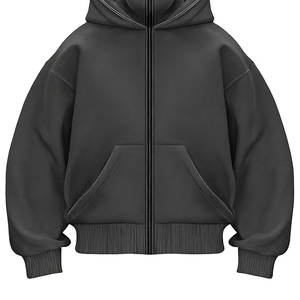Sweat à capuche zippé surdimensionné en coton 100% écologique noir avec cagoule intégrée, doublure polaire, unisexe, vêtement décontracté d'hiver - Product Image 6